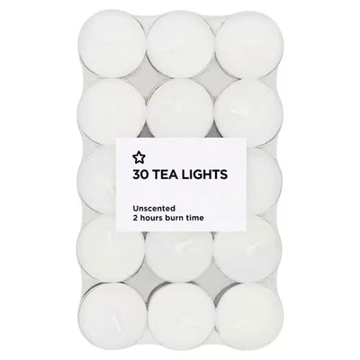 Superdrug Superdrug Un-fragranced Tea Light Candles 30 Pack- Buy online at McGrocer