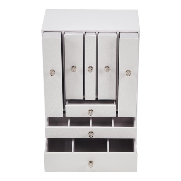 Livingandhome white faux leather jewellery box 8-drawer, UK version