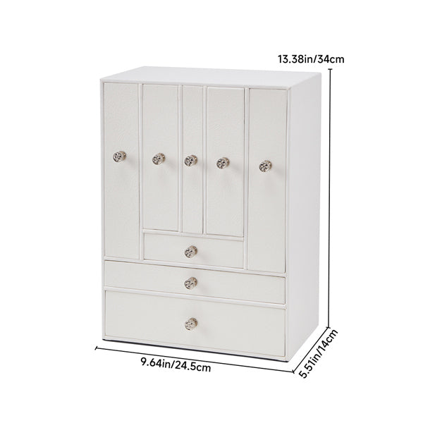 Livingandhome white faux leather jewellery box 8-drawer, UK version