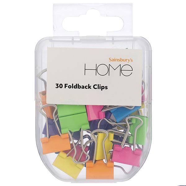 Sainsbury's Home Foldback Clips Assorted Colours Small 15mm 30pk GOODS Sainsburys   