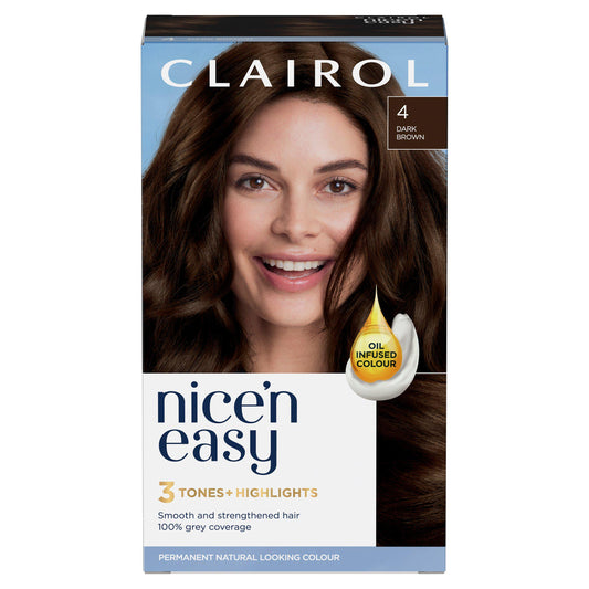 Clairol Nice'n Easy Crème Natural Looking Oil-Infused Permanent Hair Dye Dark Brown 4 Brunette Sainsburys   
