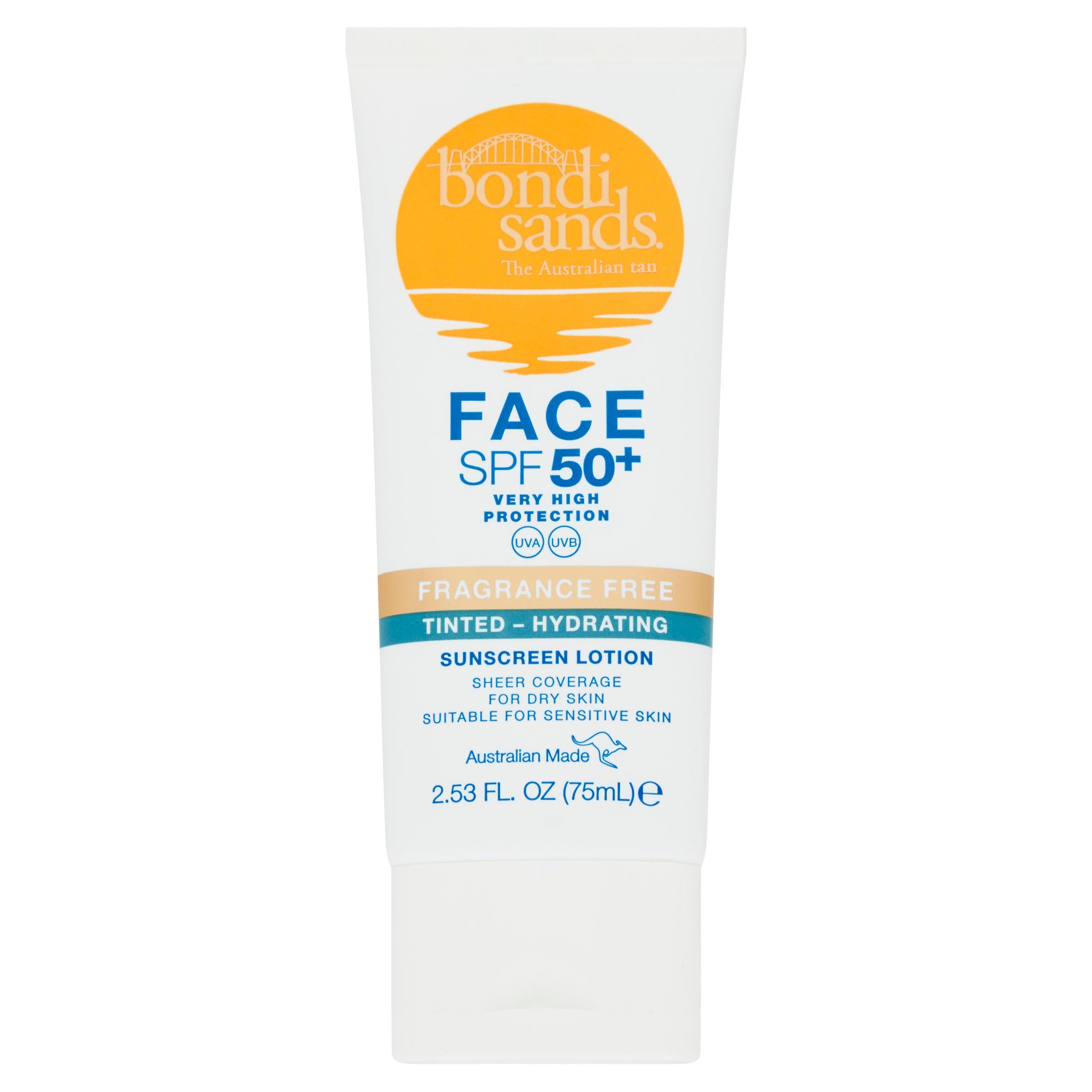 Bondi Sands Face SPF 50+ Fragrance Free Tinted Hydrating Sunscreen Lotion 75ml GOODS Sainsburys   