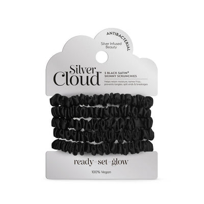 Superdrug Silver Cloud Skinny Scrunchies Black Satin Hair Ties 5 Pack- Buy online at McGrocer