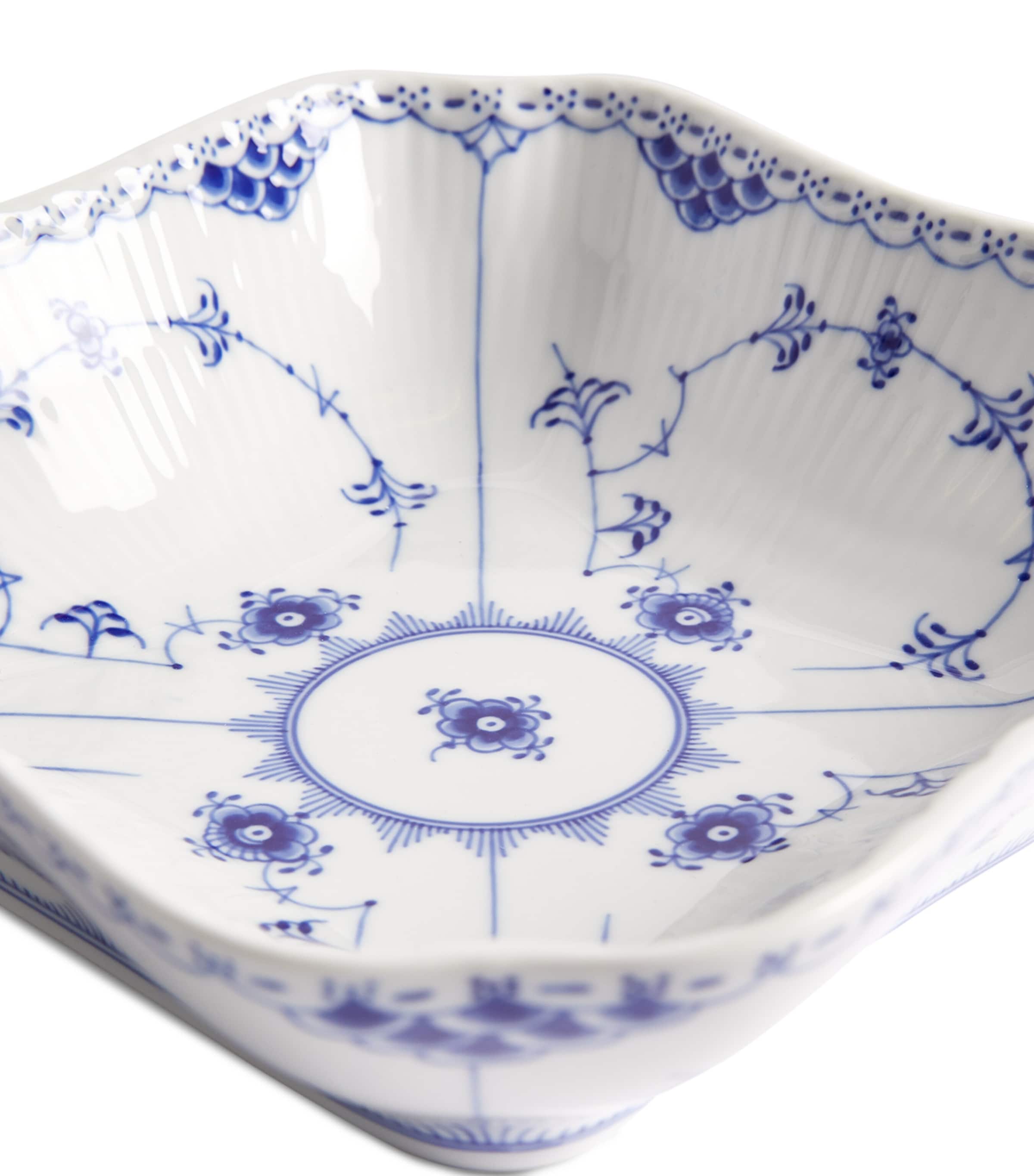 Royal Copenhagen Blue Fluted Half Lace Square Bowl 21cm, imported from the UK
