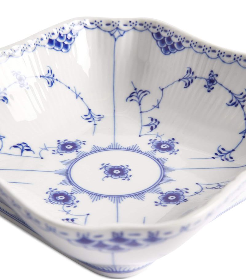 Royal Copenhagen Blue Fluted Half Lace Square Bowl 21cm, imported from the UK