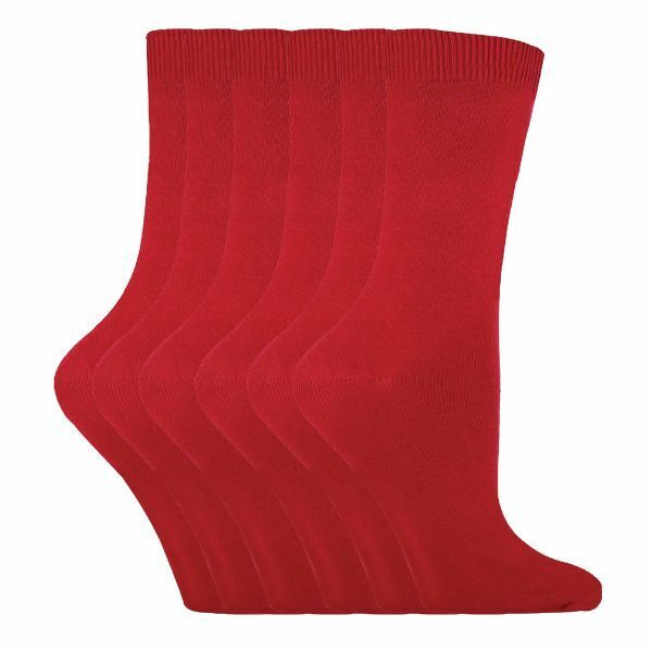 Sock Snob 6 Pairs Ladies Plain Coloured Cotton Socks 4-7 UK GOODS Superdrug PL30 Red  