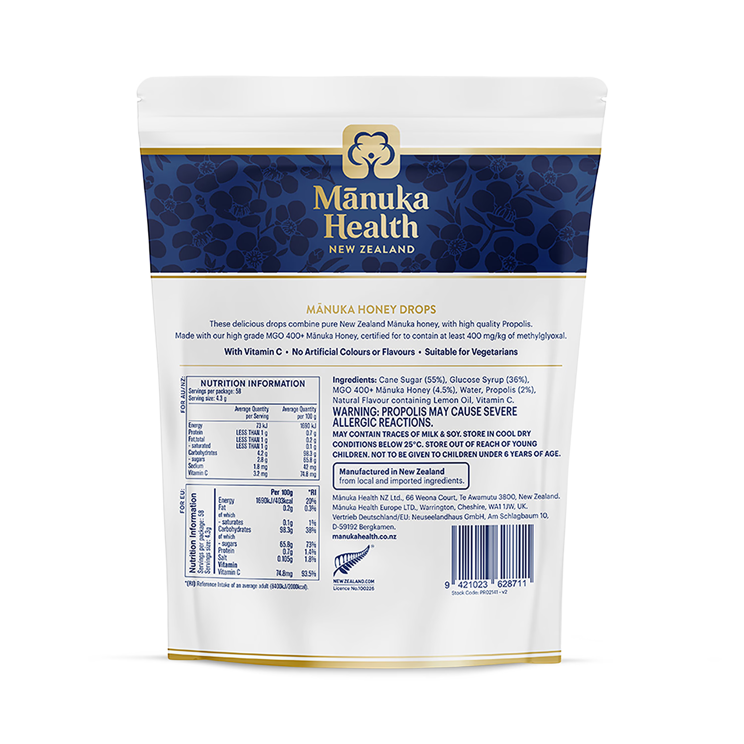 Manuka Health Manuka honey drops MGO 400+ with propolis 250g, imported from the UK