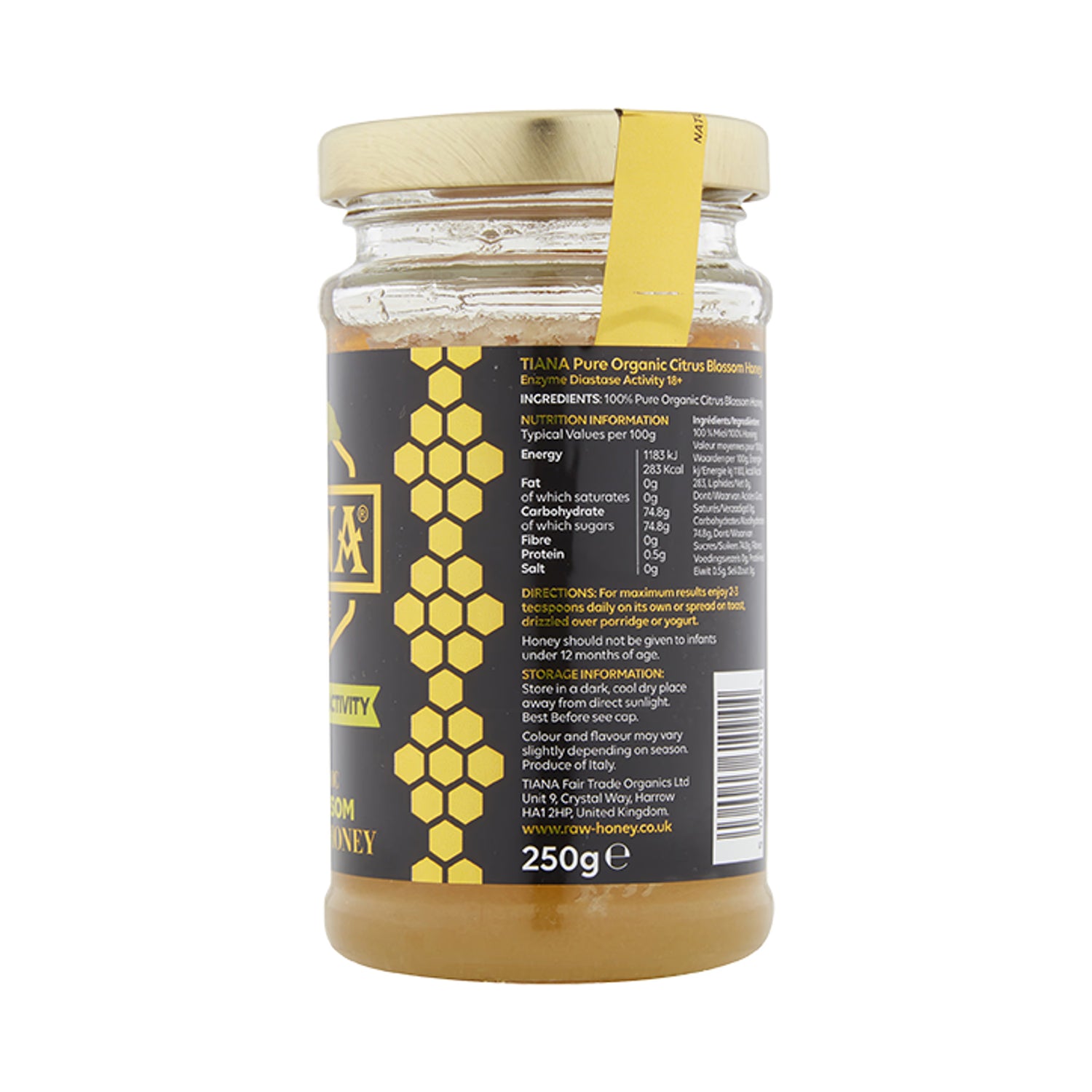 Tiana organic citrus blossom honey 250g (British brand)