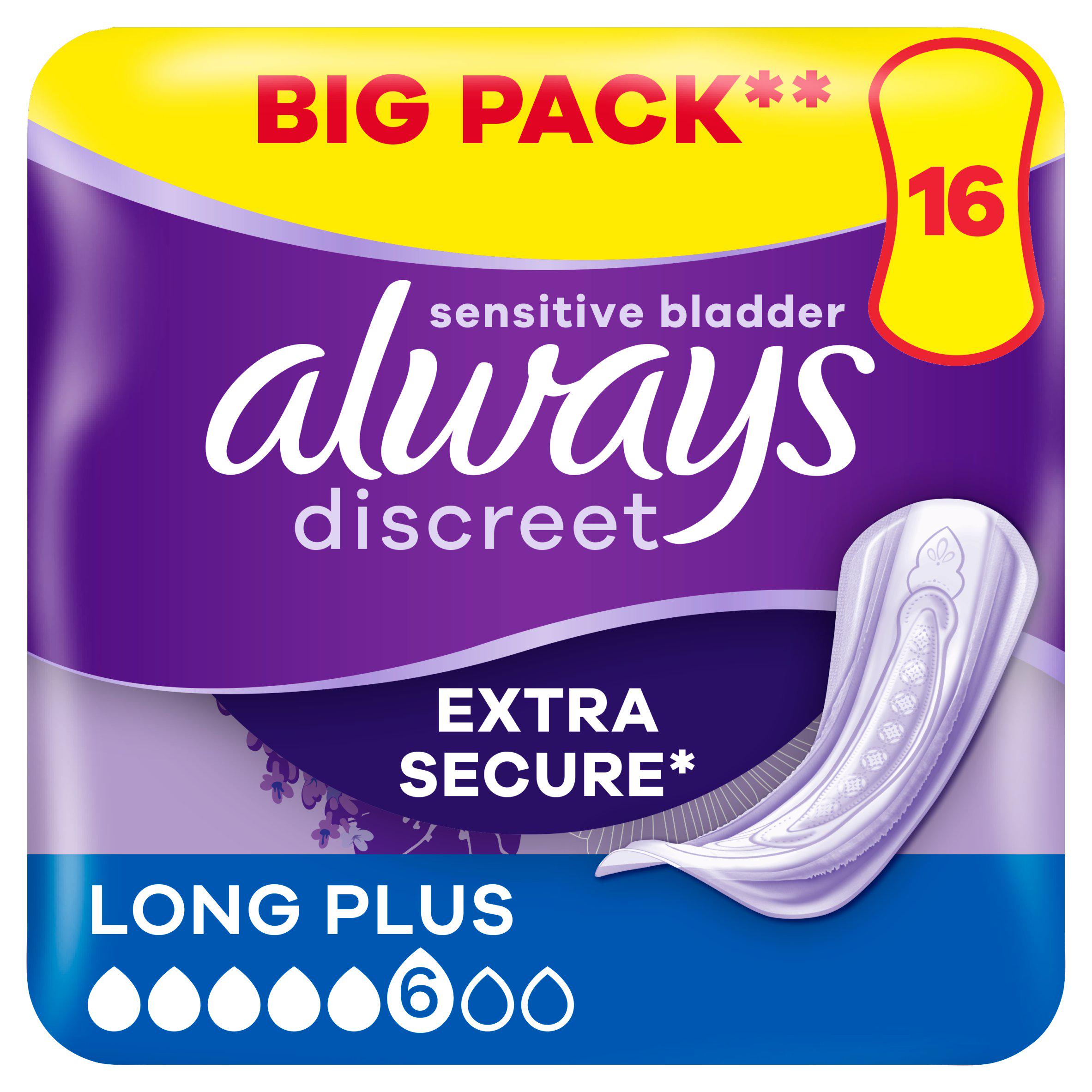 Always Discreet Incontinence Extra Secure Long Plus Pads x16 GOODS Sainsburys   