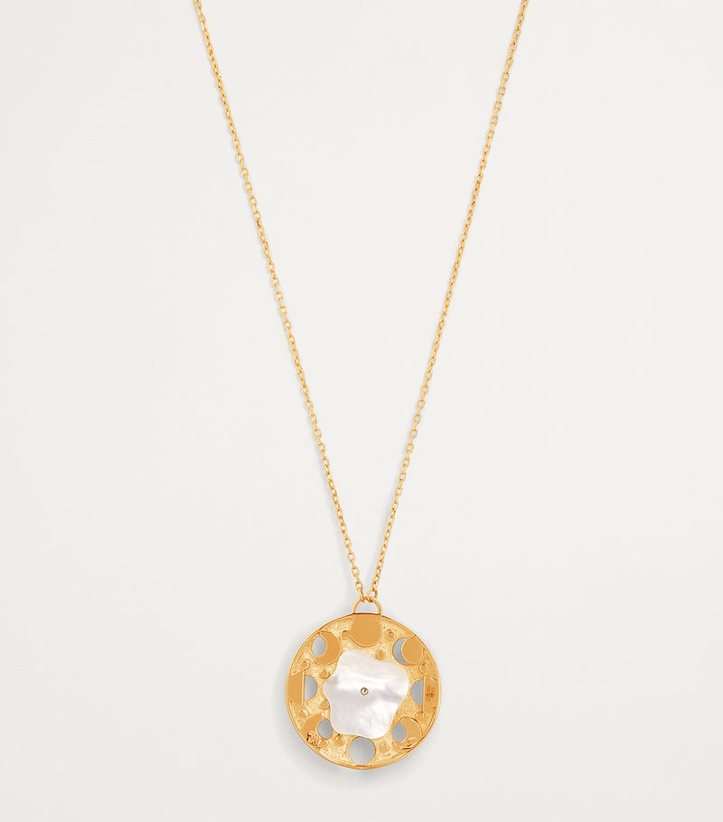 L'Atelier Nawbar yellow gold diamond lapis turquoise moon phase necklace, UK version