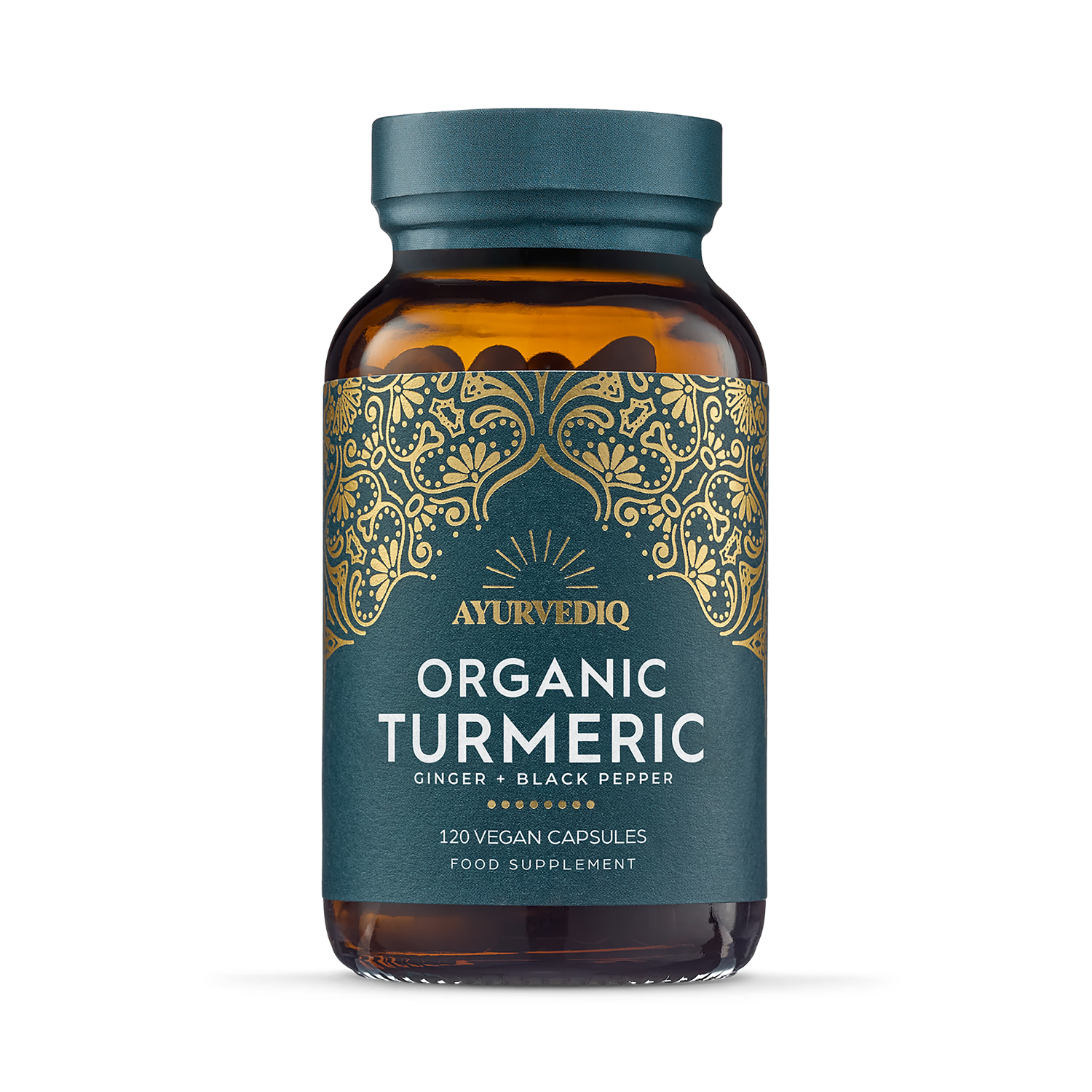 Ayurvediq organic turmeric ginger black pepper capsules 120 count, imported from the UK