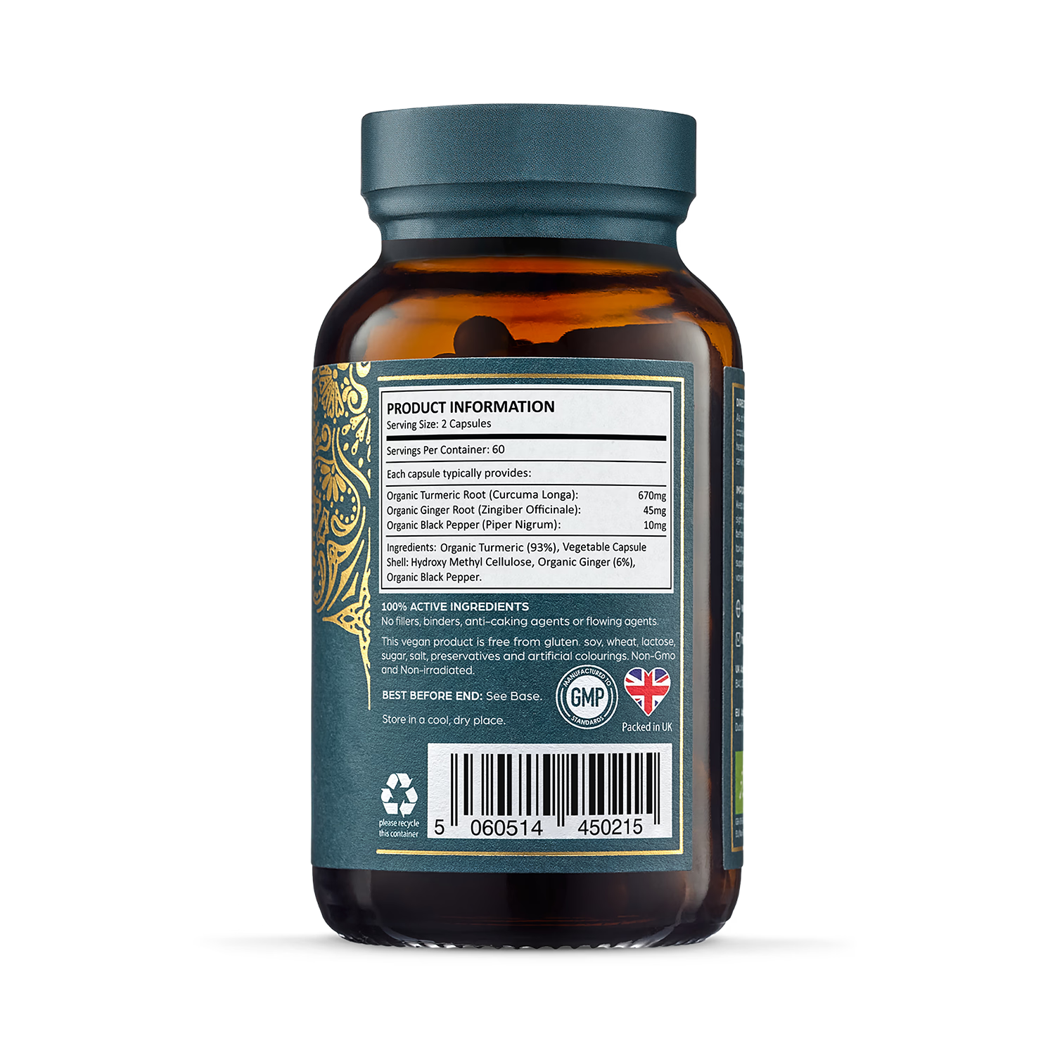 Ayurvediq organic turmeric ginger black pepper capsules 120 count, imported from the UK