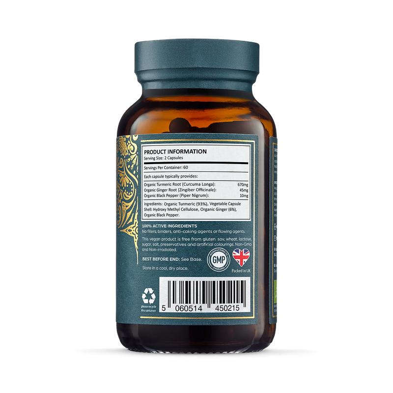Ayurvediq organic turmeric ginger black pepper capsules 120 count, imported from the UK