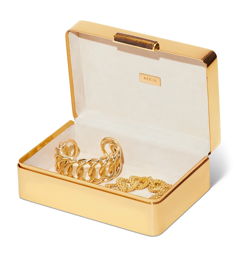 صندوق Aerin Tiger's Eye الزخرفي بلون ذهبي من الشمواه (علامة تجارية بريطانية)