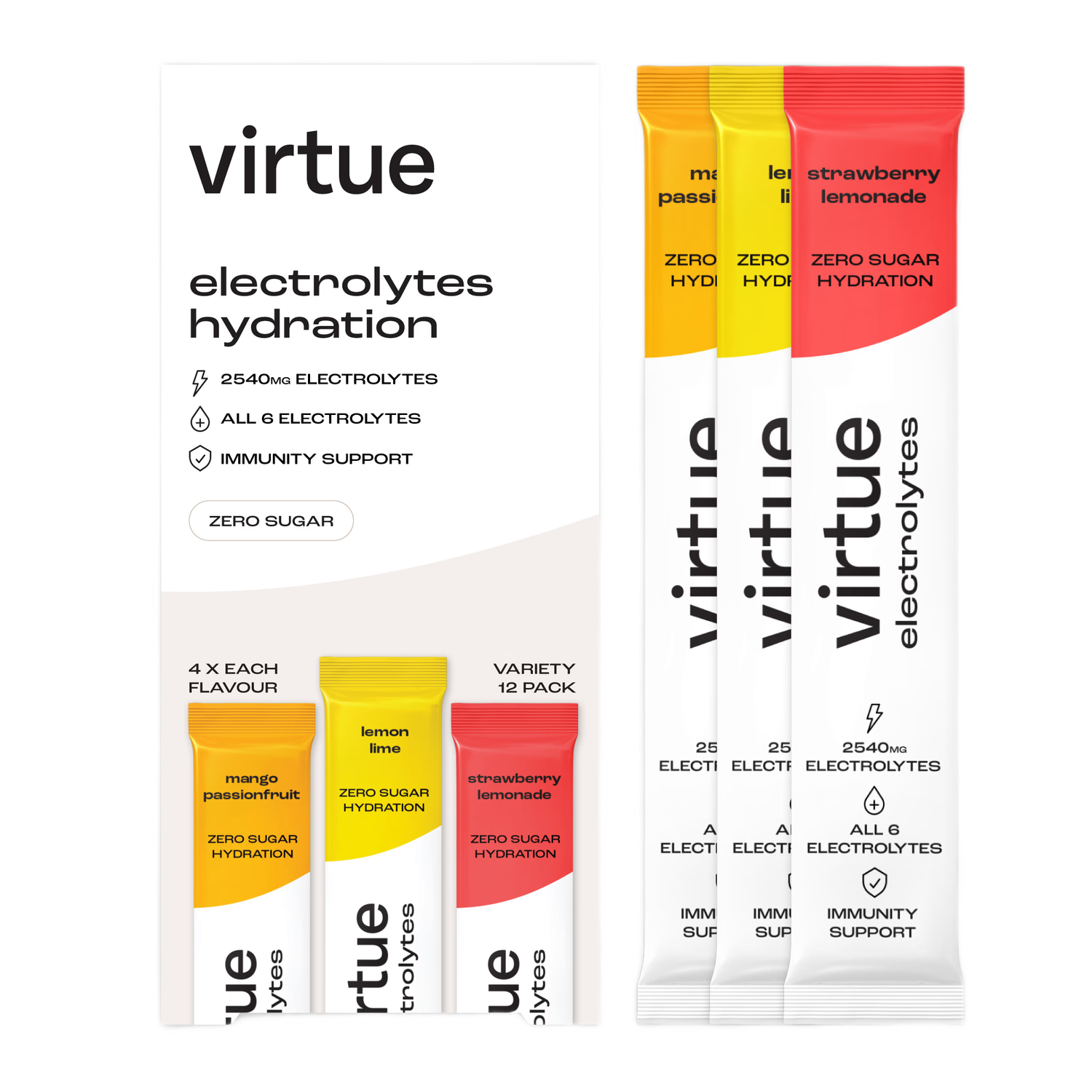 Virtue electrolytes hydration variety pack 12 sachets - British product