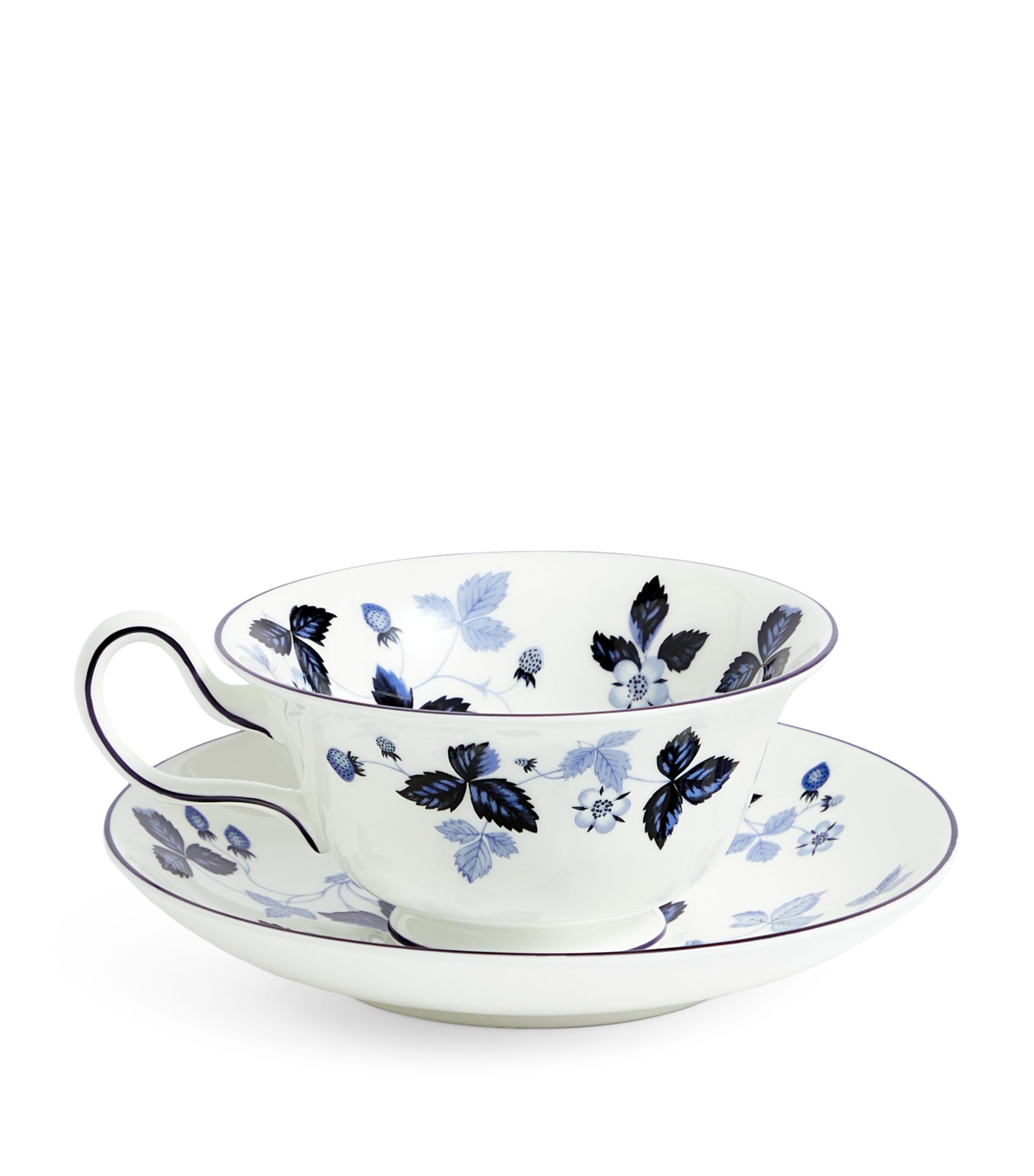 Wedgwood Wild Strawberry Inky Blue teacup and saucer (British brand)