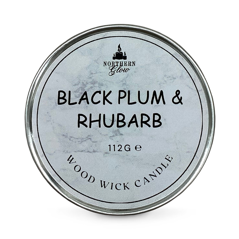 Scented wood wick candle Black Plum Rhubarb 112g, imported from the UK