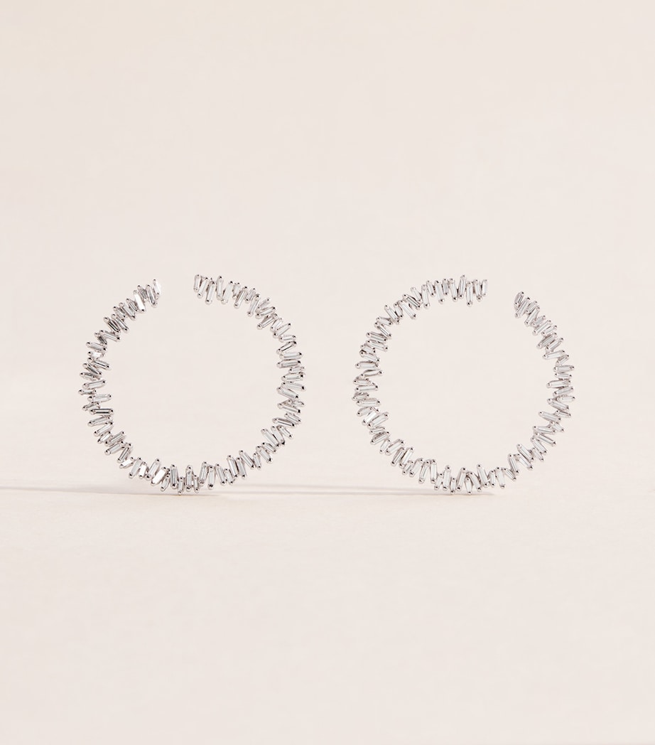 Suzanne Kalan white gold diamond sideways hoop earrings, imported from the UK