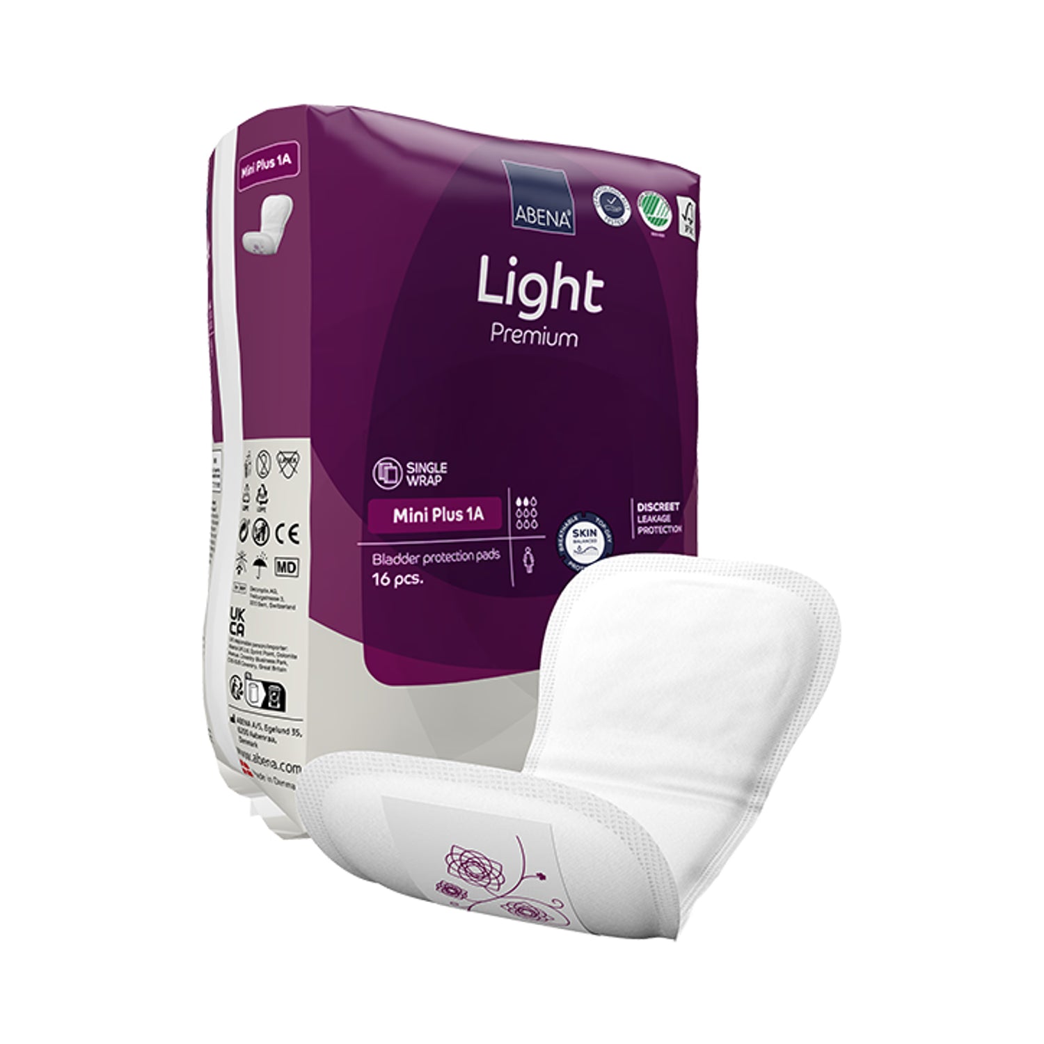 Abena Light Mini Plus incontinence pads 16 pack, imported from the UK