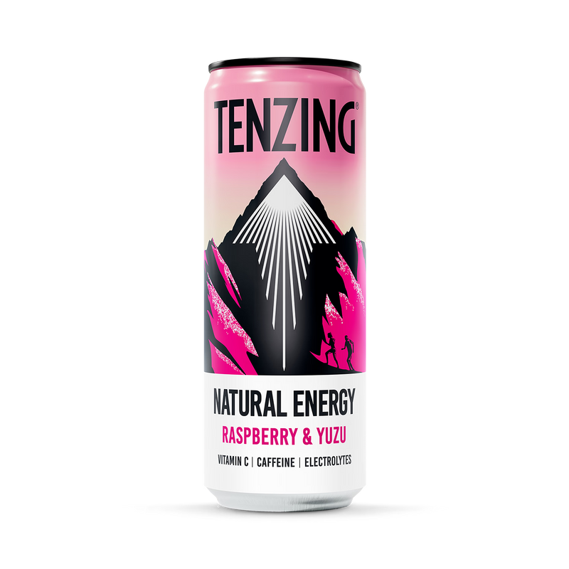 Tenzing natural energy drink raspberry and yuzu 330ml, imported from the UK