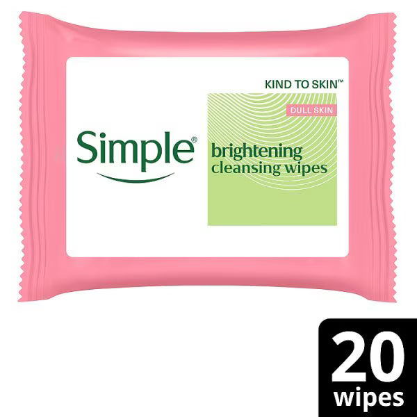 Simple Protect N Glow biodegradable face wipes instant glow pack of 20 (British brand)