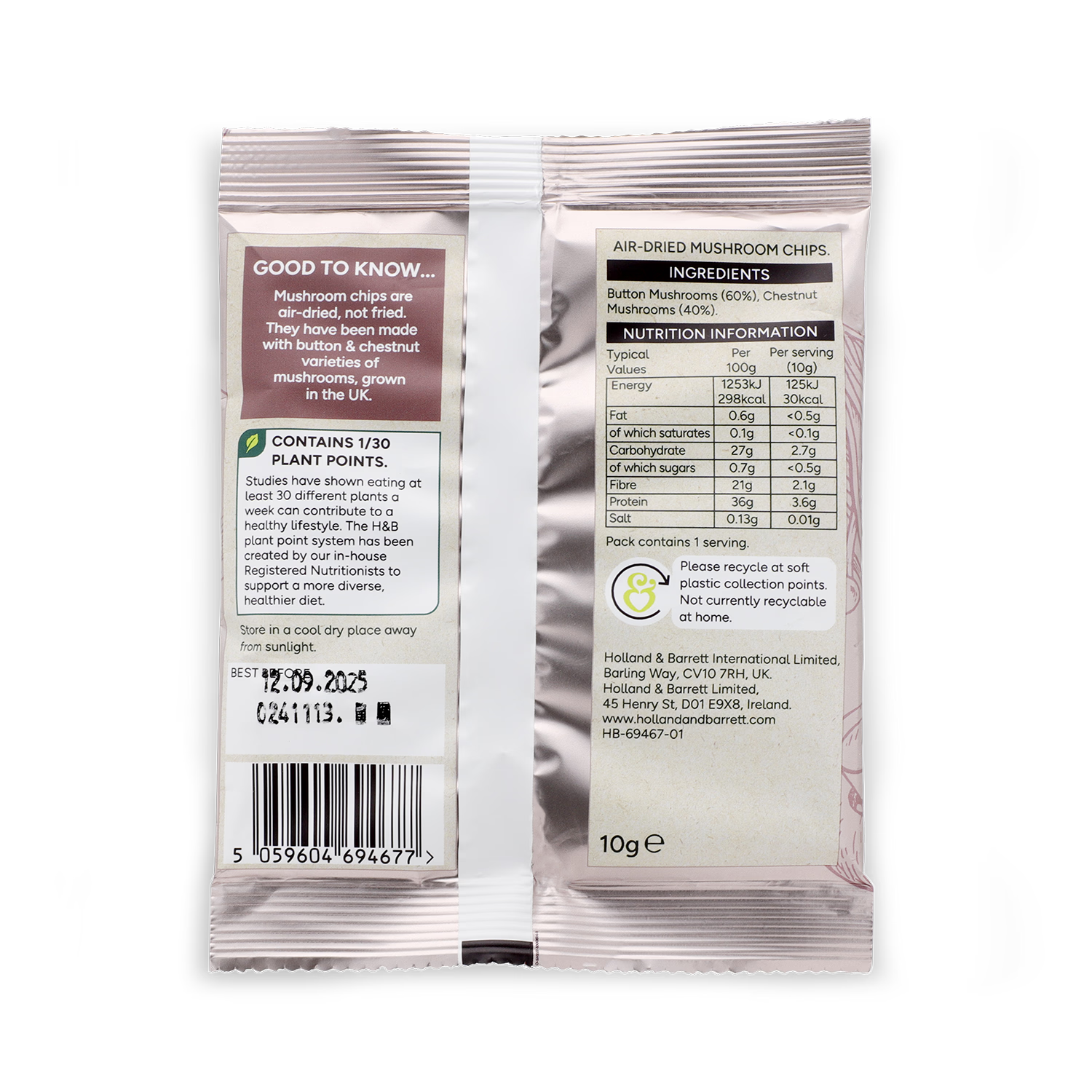 Holland & Barrett mushroom chips 10g, UK version