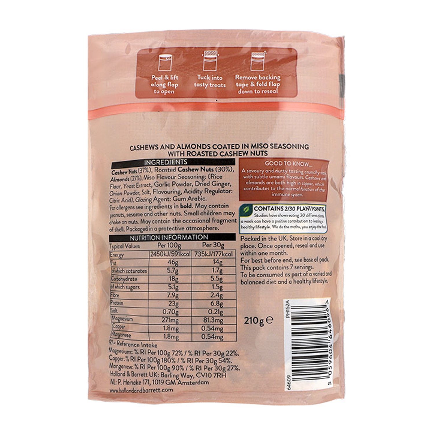 Holland & Barrett Miso Cashews & Almonds 210g, UK version