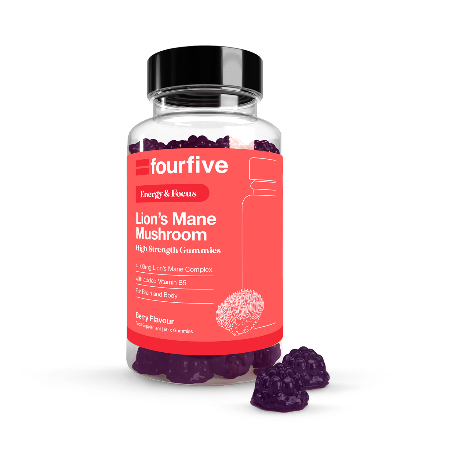 fourfive Focus & Energy Lion's Mane 4000mg Berry Gummies - British product