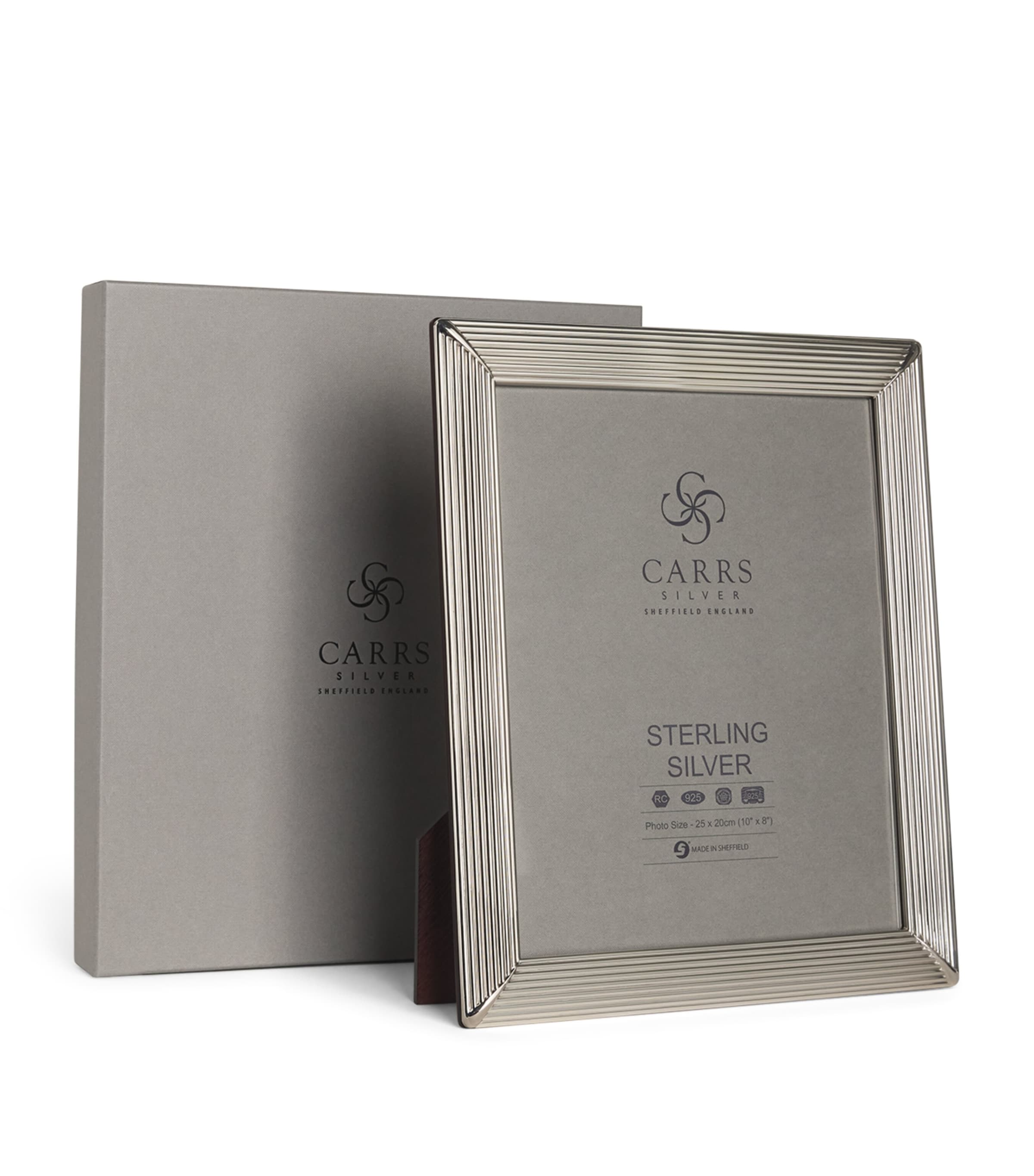 Carrs Silver fluted photo frame with wood back 10x8 inch - British product