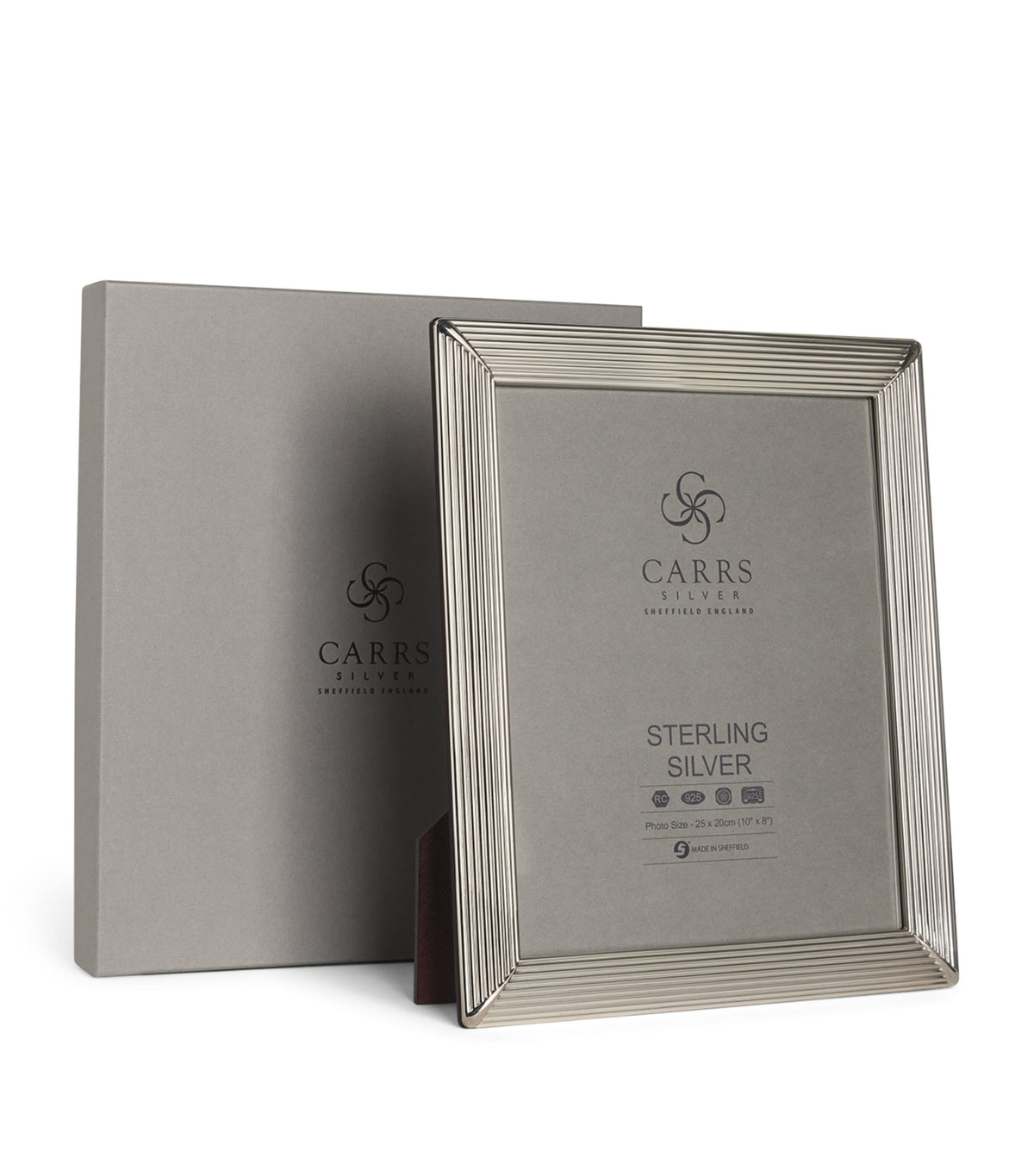 Carrs Silver fluted photo frame with wood back 10x8 inch - British product