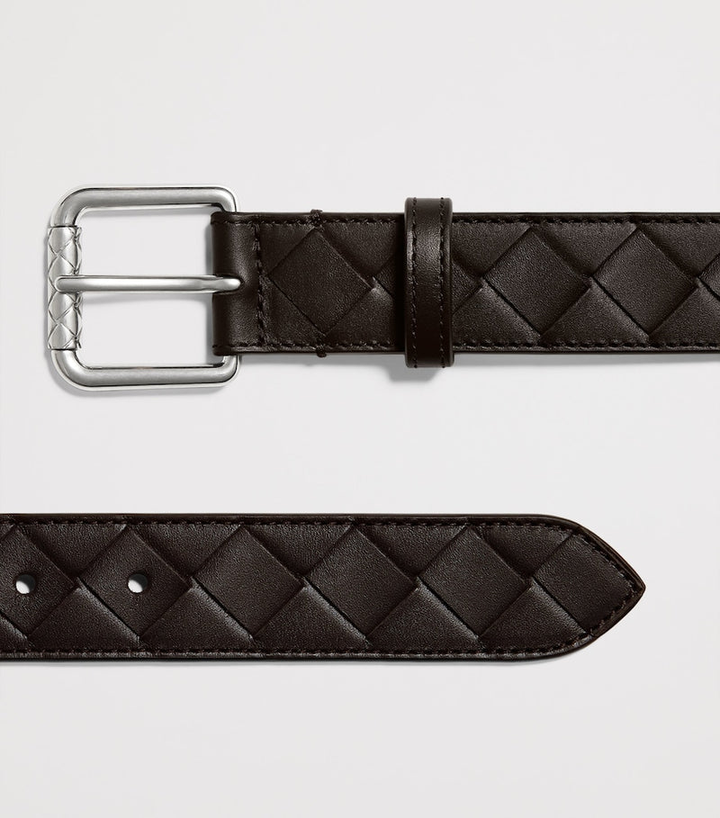 حزام Bottega Veneta جلدي بإبزيم Intrecciato (علامة تجارية بريطانية)