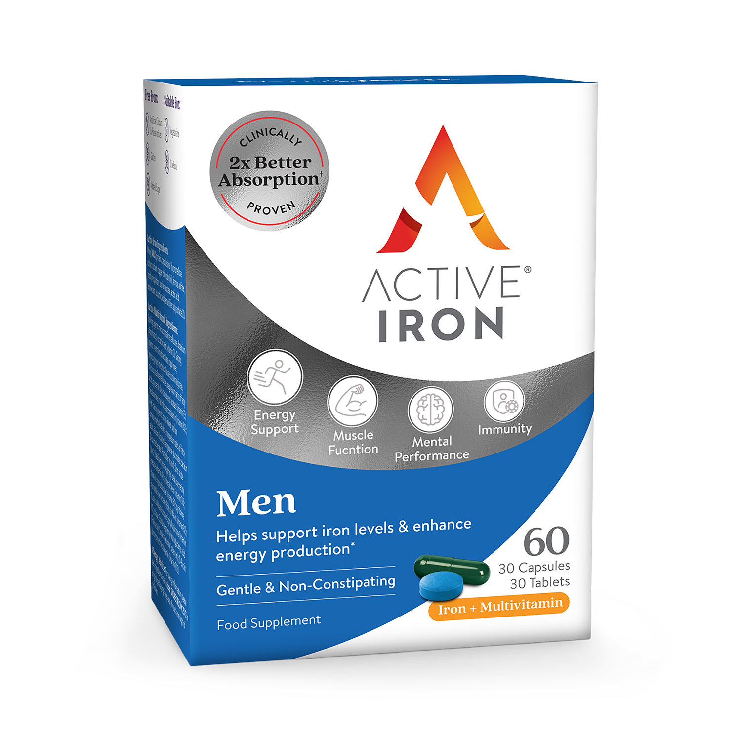 Active Iron Men's Iron Supplement 30 Capsules Plus Tablets - British product