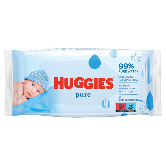 Huggies Pure Sensitive Newborn Wet Baby Wipes, 99% Water - 1 Pack (56 Wipes) baby wipes Sainsburys   