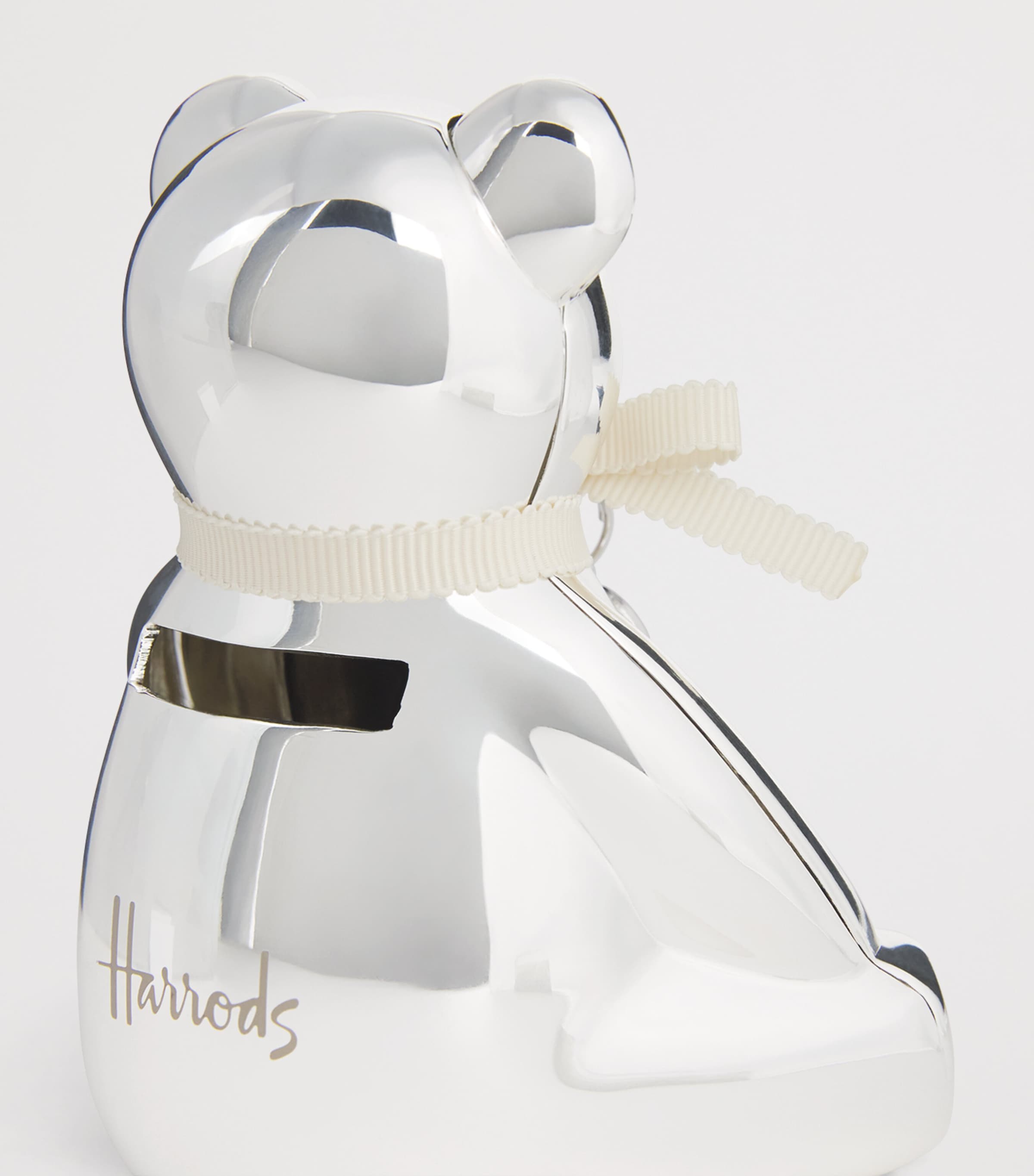 Harrods silver-plated bear money box, UK version