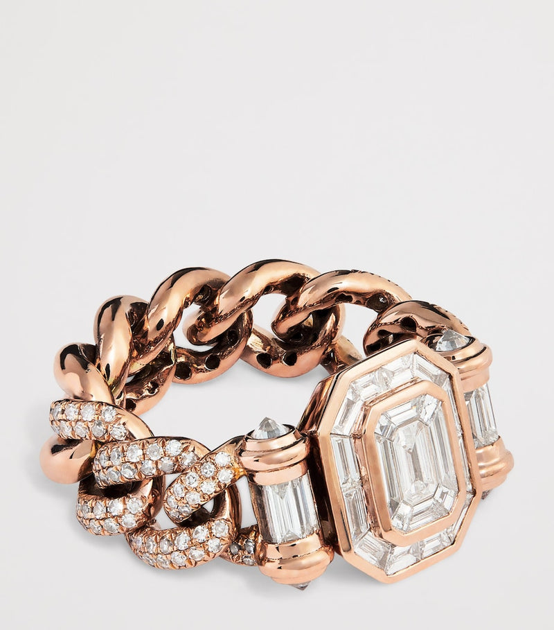 SHAY rose gold diamond pavé link ring (British brand)