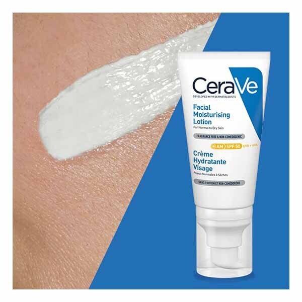 Cerave AM Facial Moisturiser SPF50 Normal to Dry Skin 52ml GOODS Superdrug   