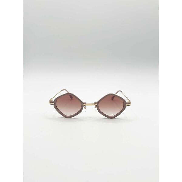 SVNX diamond shape sunglasses in nude, gold frame, UK version