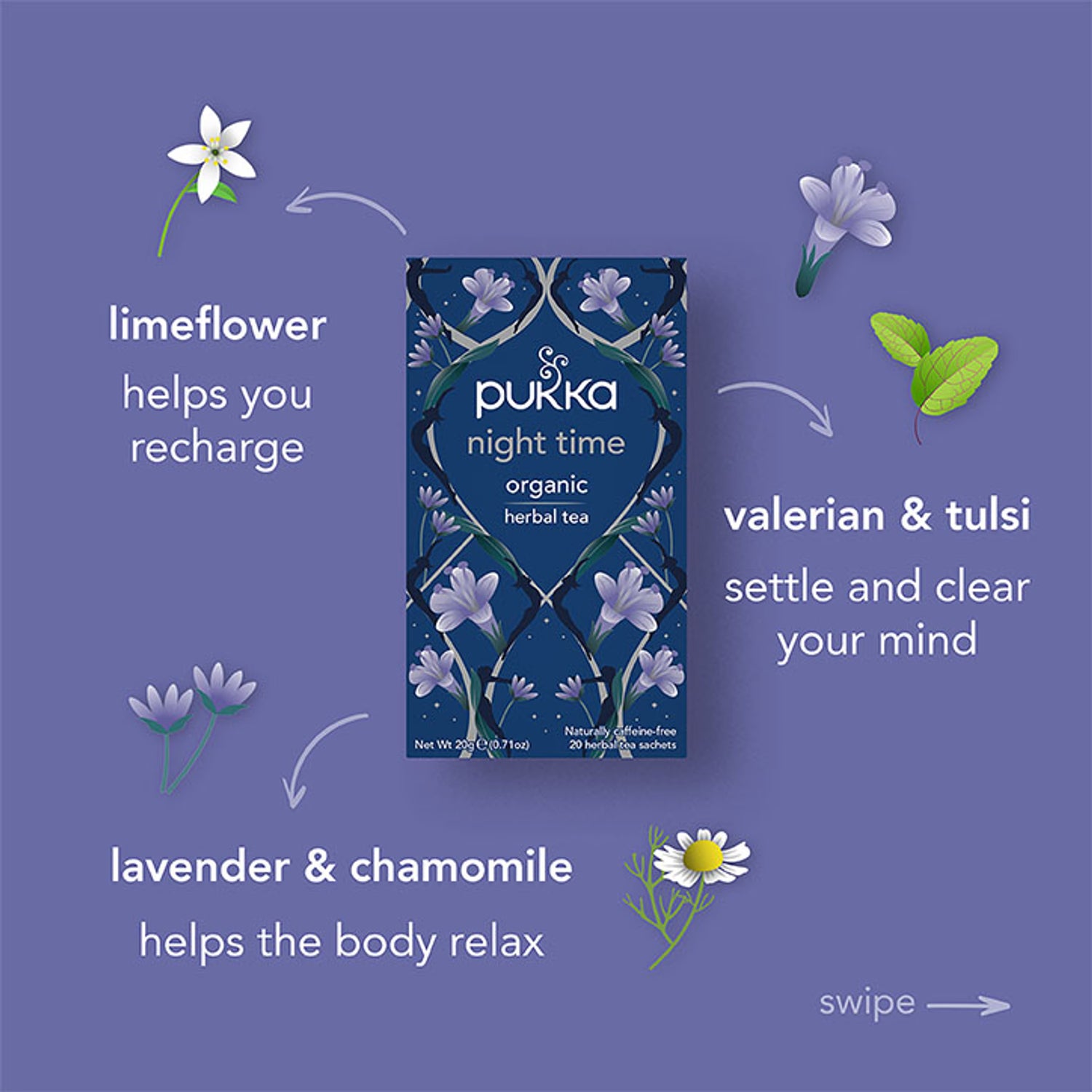 Pukka Night Time Herbal Tea 20 Tea Bags, imported from the UK