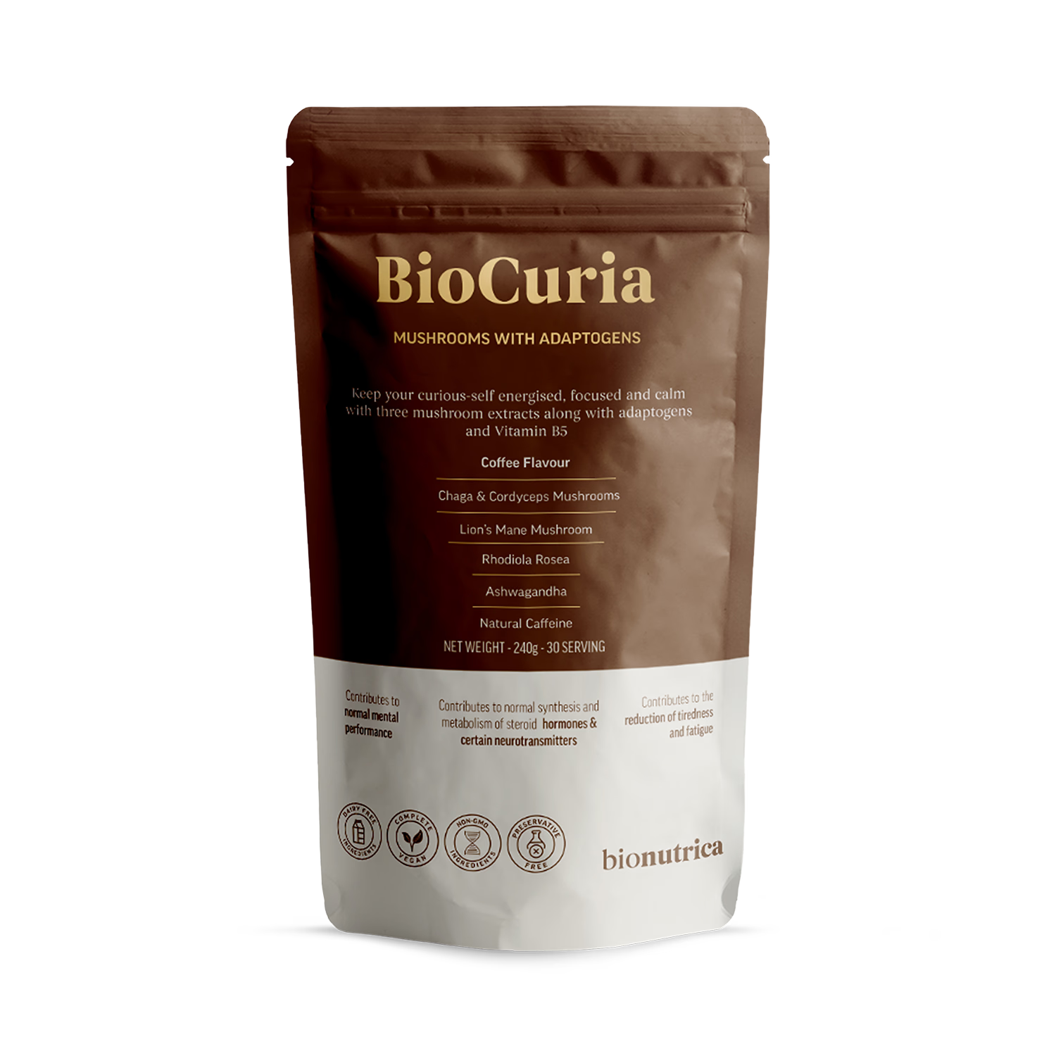Bionutrica BioCuria mushroom coffee supplement 240g, imported from the UK