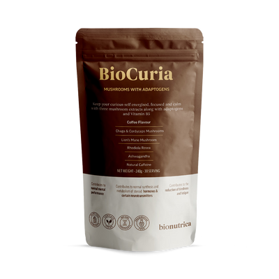Holland & Barrett Bionutrica BioCuria Premium Mushroom Coffee with Adaptogens & Vitamin B5 240 g- Buy online at McGrocer
