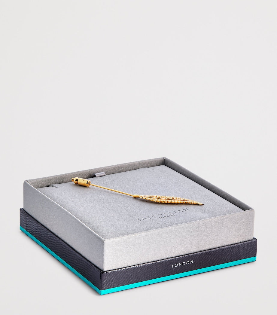 Tateossian gold-plated metal fern lapel pin, imported from the UK