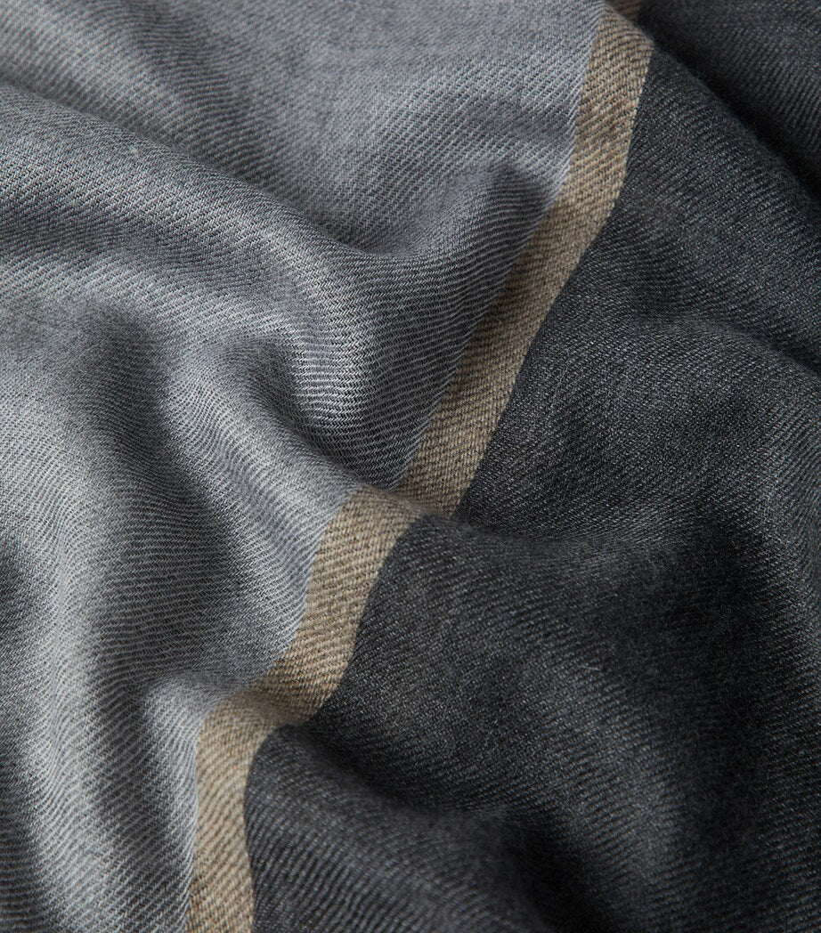 Brunello Cucinelli cashmere-silk colour-block scarf with fringe finish, 180cm x 75cm - British product