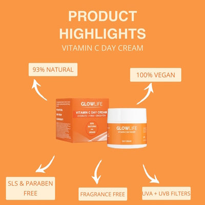 Superdrug Glowlife Vitamin C Day Cream With UVA + UVB Filters Facial Moisturiser 50ml- Buy online at McGrocer