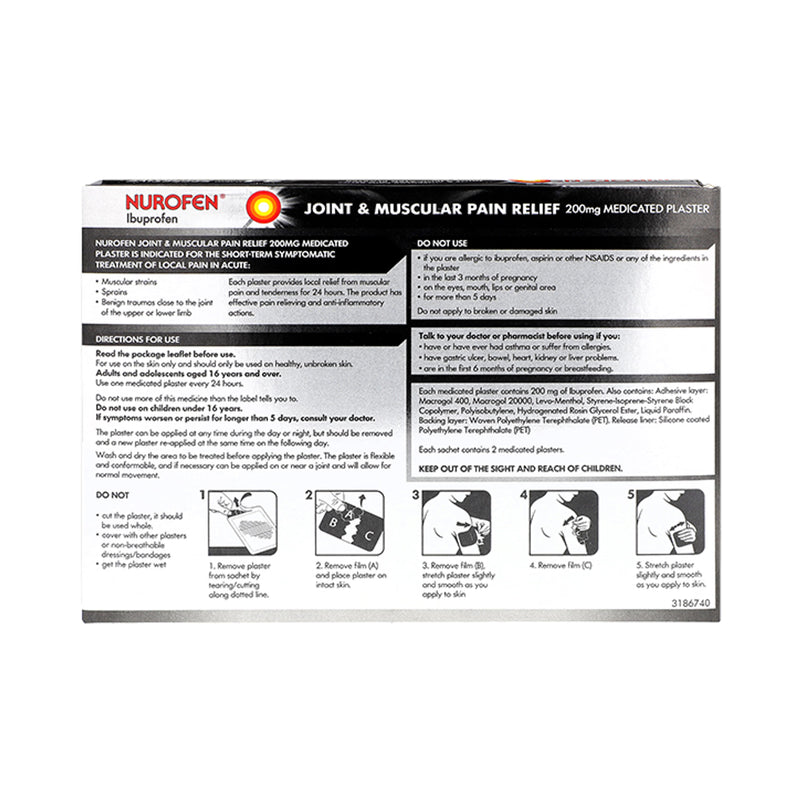 Nurofen medicated plasters 200mg 2 plasters (British brand)