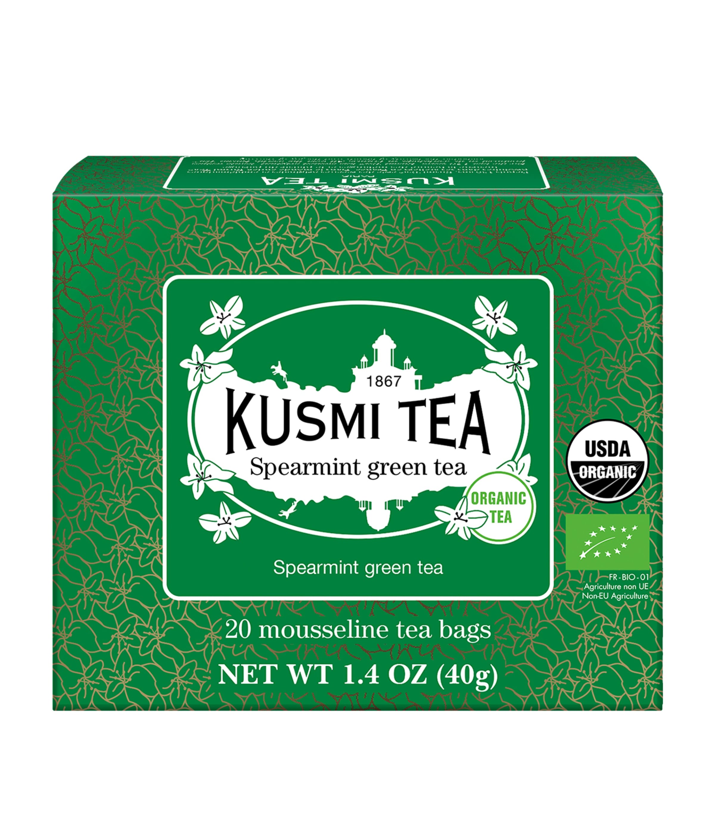 Kusmi Organic Spearmint Green Tea Leaves 40g Pack, UK version