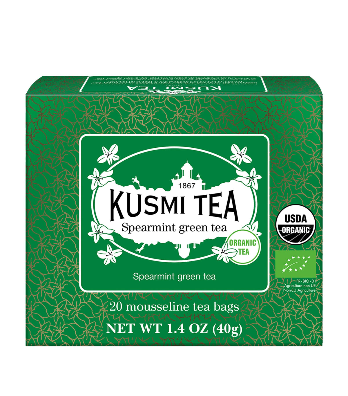 Kusmi Organic Spearmint Green Tea Leaves 40g Pack, UK version