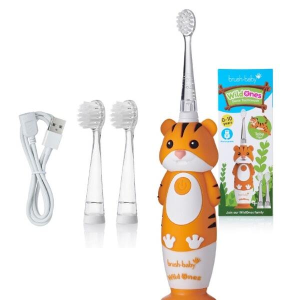 Brush Baby WildOnes Tiger Kids Electric Toothbrush Gift Set - British product