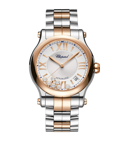 Harrods Chopard Happy Sport Stainless Steel Rose Gold Diamond Watch 36mm- Buy online at McGrocer