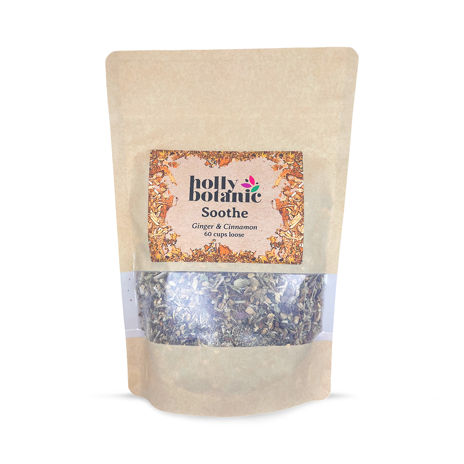 Holly Botanic soothe tisane ginger and cinnamon 60 cup loose, imported from the UK