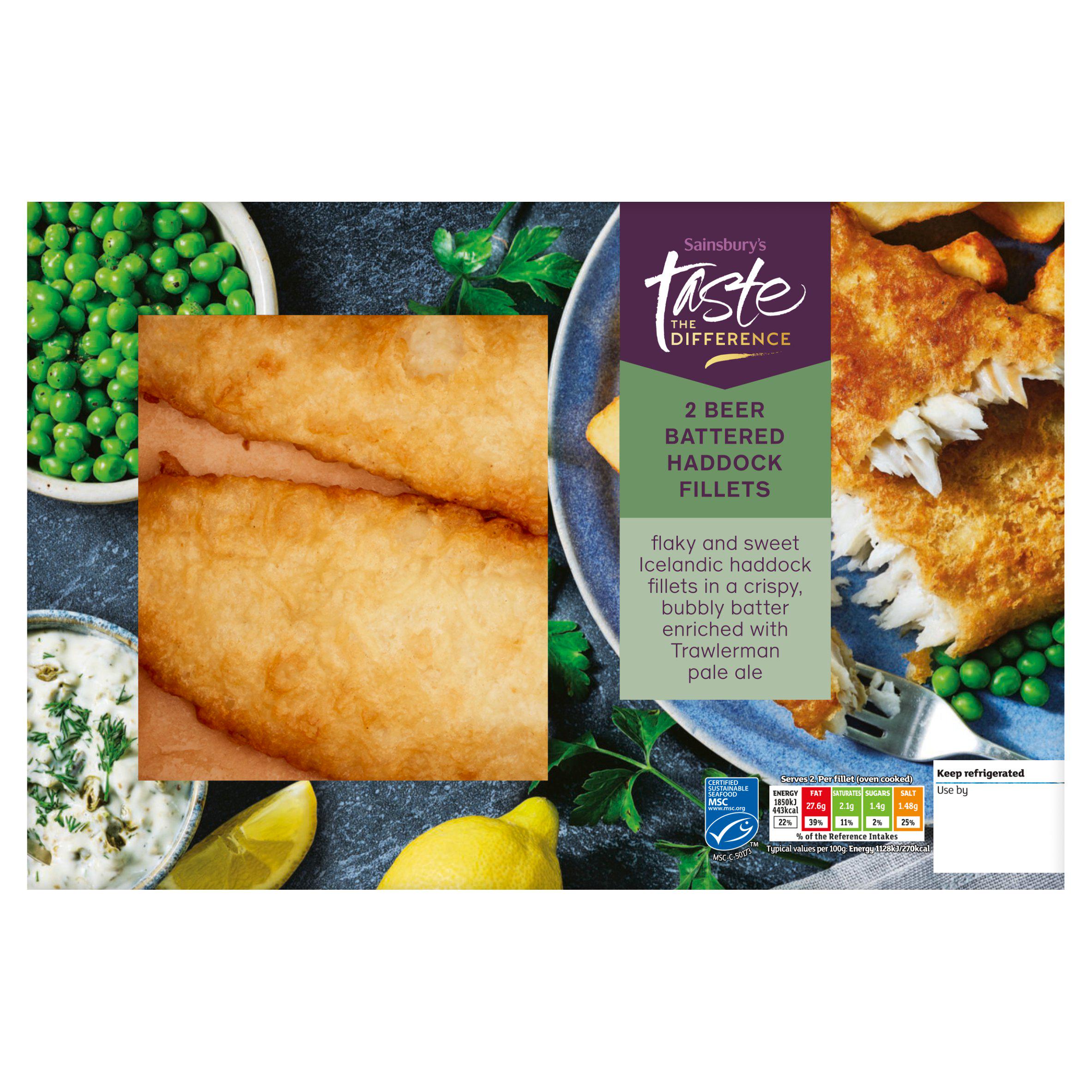 Sainsbury's Beer Battered MSC Haddock Fillets, Taste the Difference x2 385g GOODS Sainsburys   